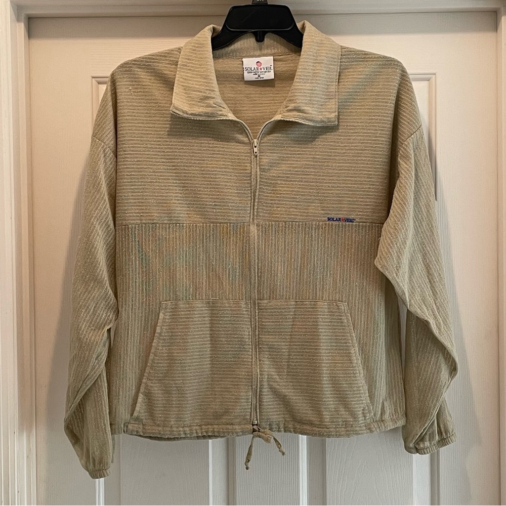 SolarVeil Sun Protection Full Zip Jacket Light Nubby UVB UVA Green Khaki M